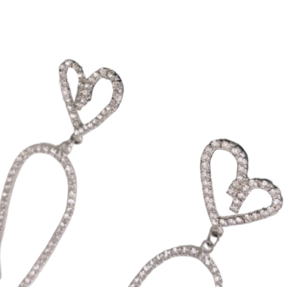 Rhinestone Dangly Double Heart Earrings - Picture 3 of 6